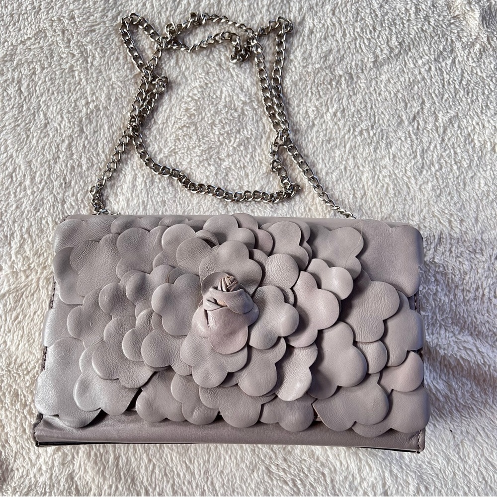 PATRICIA NASH GALINA GIADA 3D FLORAL CROSSBODY SILVER CHAIN STONE GRAY NWOT - Picture 2 of 10